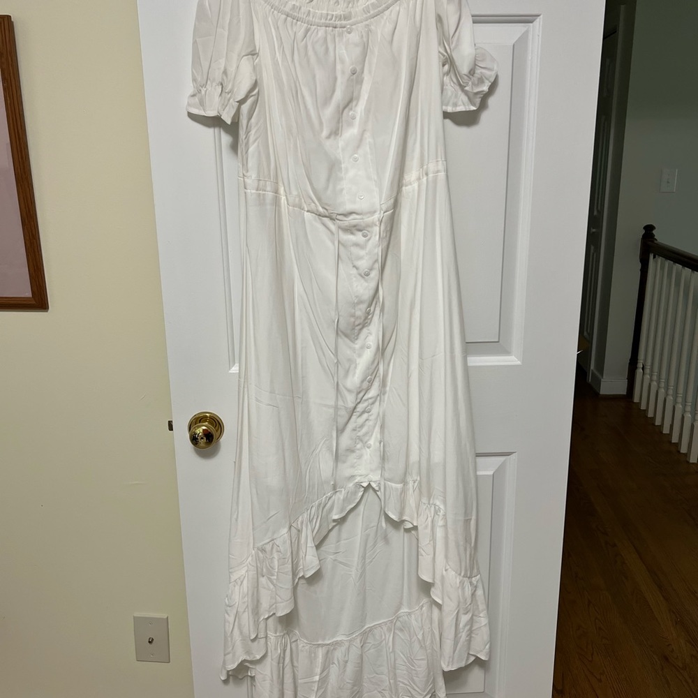 White off shoulder high low cotton dress